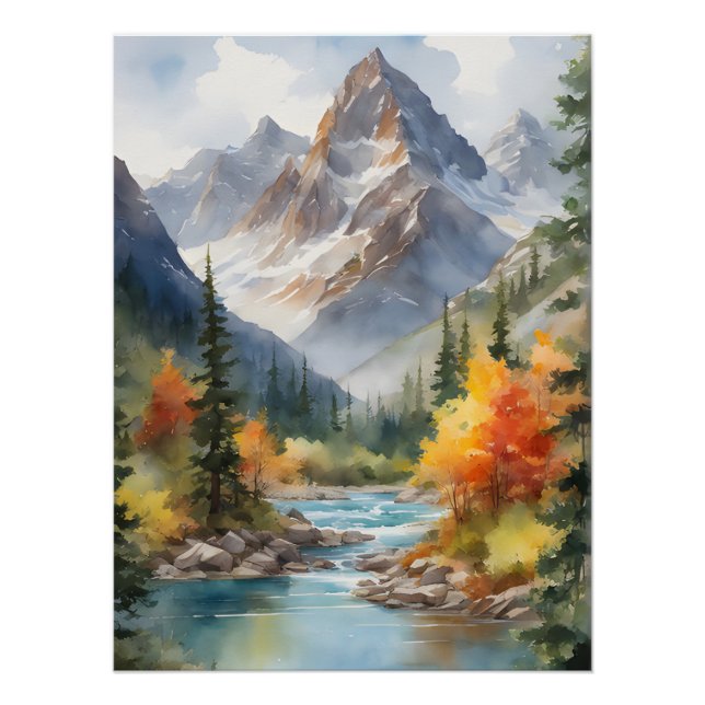 Otoño en el Poster de acuarela de las montañas (Anverso)