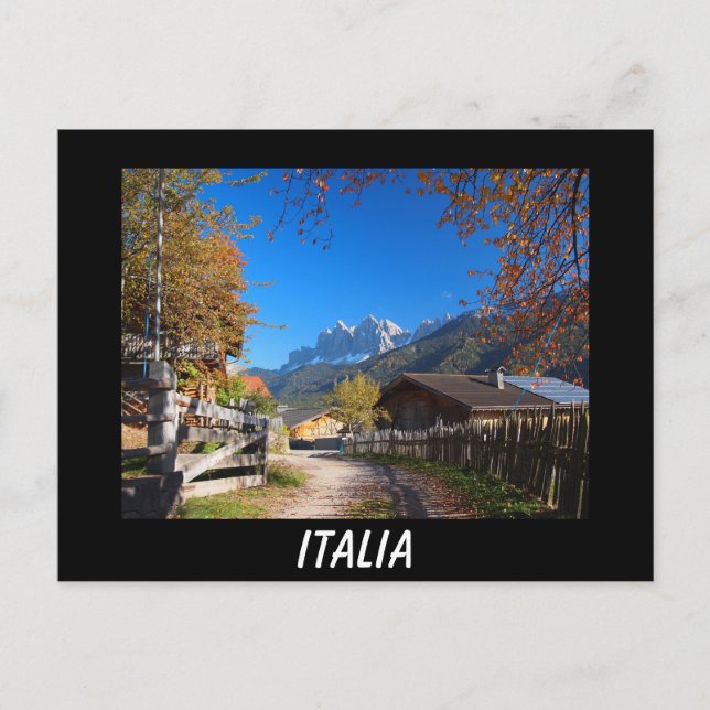 Otoño en los Dolomitas en Italia postal negra (Anverso)