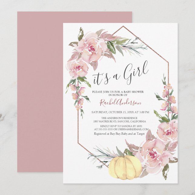 Otoño es una invitación Chica de calabaza para Bab (Anverso / Reverso)