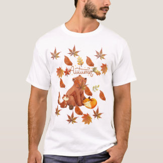 Otoño Estado de la mente oso y deja camiseta