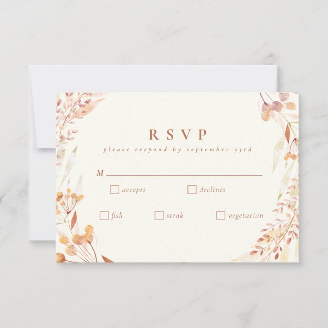 Otoño Floral acuarela Wreath Boho Wedding RSVP (Anverso)