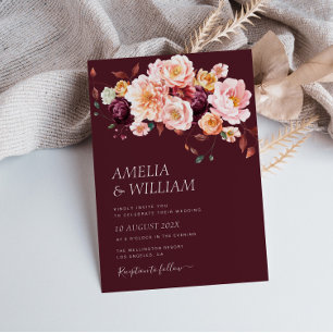 otoño floral borgoña invitación a la boda