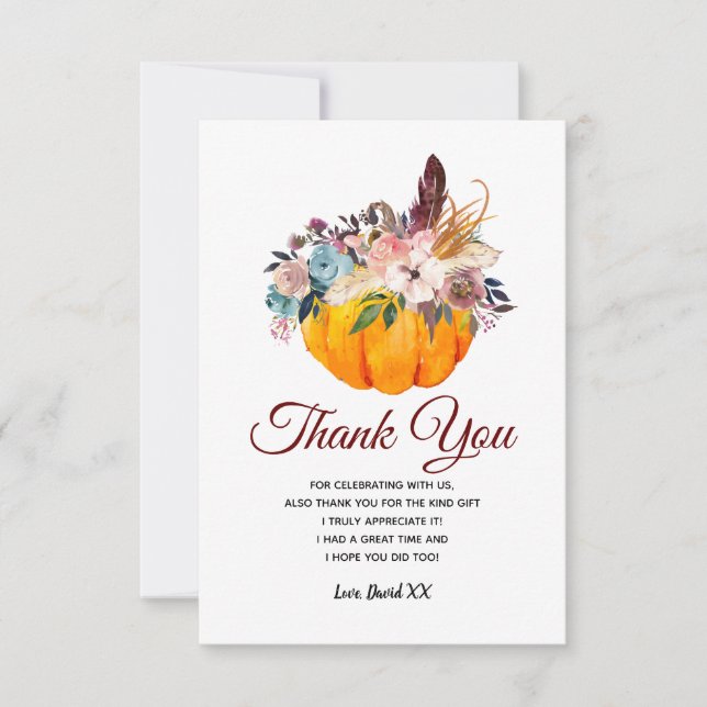 otoño, floral, calabaza, tarjeta de agradecimiento (Anverso)