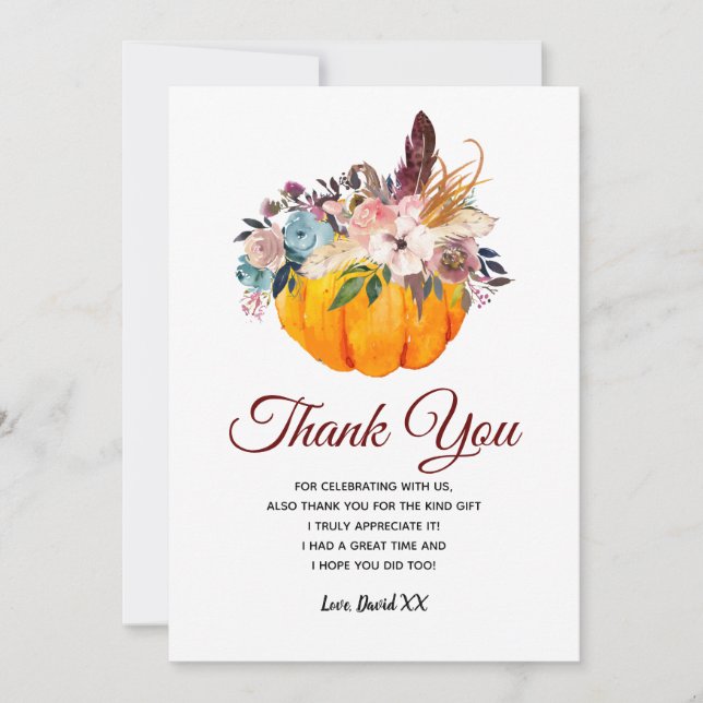 otoño, floral, calabaza, tarjeta de agradecimiento (Anverso)