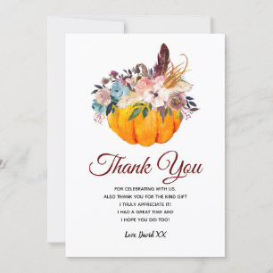 otoño, floral, calabaza, tarjeta de agradecimiento