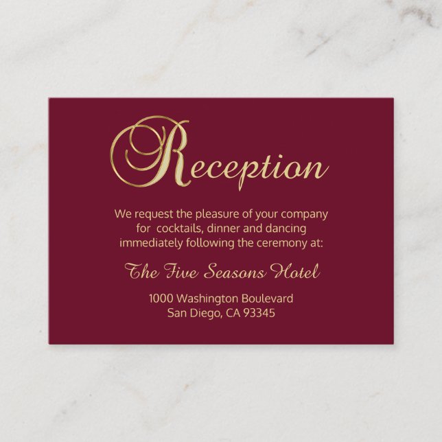 Otoño Otoño Burgundy Gold Wedding RECEPCION (Anverso)