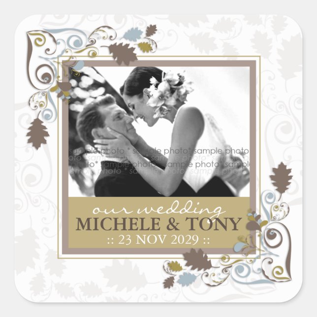Otoño otoño deja a Swirls Boda Pegatina fotográfic (Anverso)