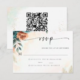 Otoño Romántico Turquesa Naranja Quemada QR Boda R