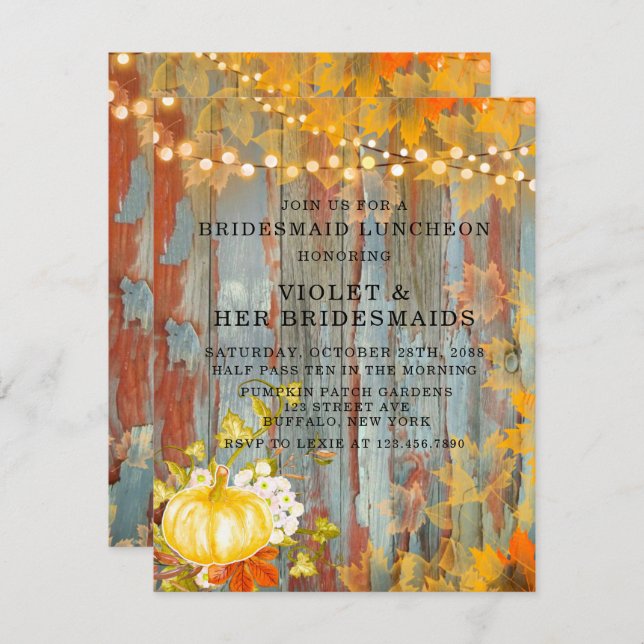 Otoño Rust Wood Bridesmaids Invitación al almuerzo (Anverso / Reverso)