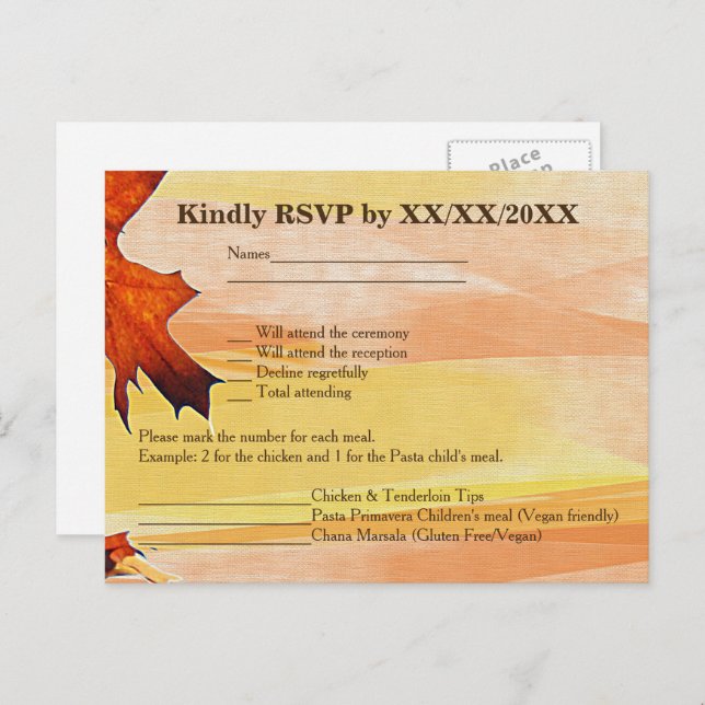 Otoño Sale de Swirl Color RSVP y Menú Postcard (Anverso / Reverso)