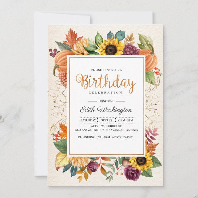 Otoño Sale Invitación de cumpleaños a la caída del (Anverso)
