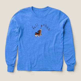 Otoño Vibes Corgi Azul Larga Manga para Niños