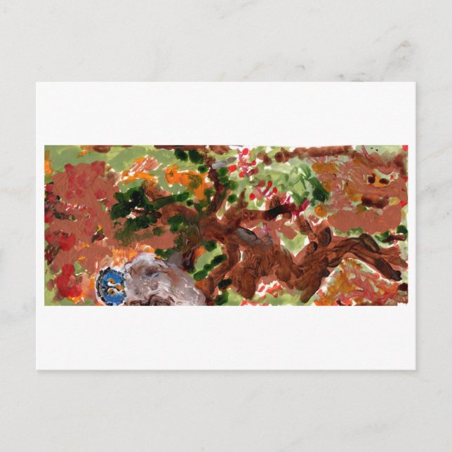 Otro búho de cara azul en una postal de árbol (Anverso)