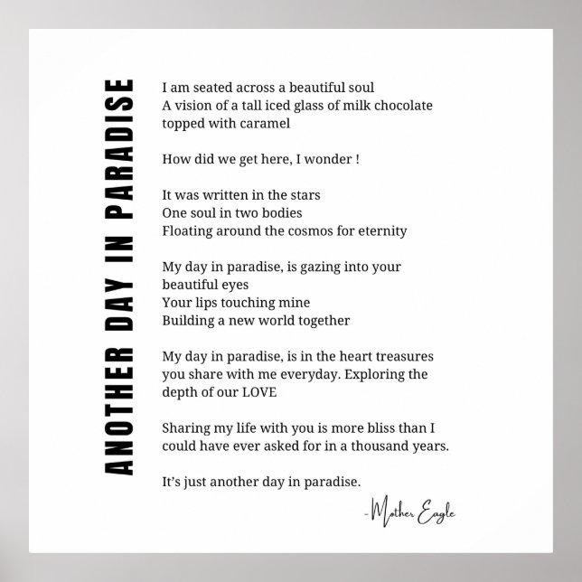 Otro día en el paraíso poema arte en la pared blan (Frente)