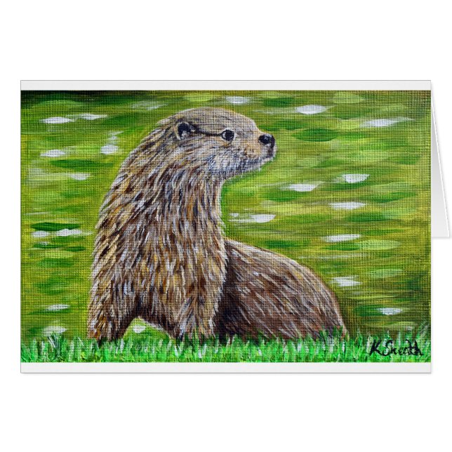 Otter on a River Bank Pintando tarjeta de felicita (Anverso (Horizontal))