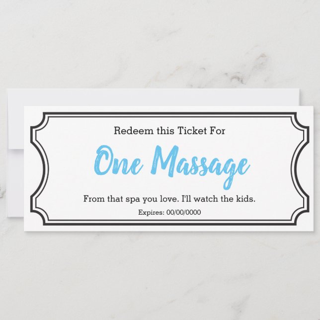 OU Love Gift Ticket One Massage azul editable (Anverso)