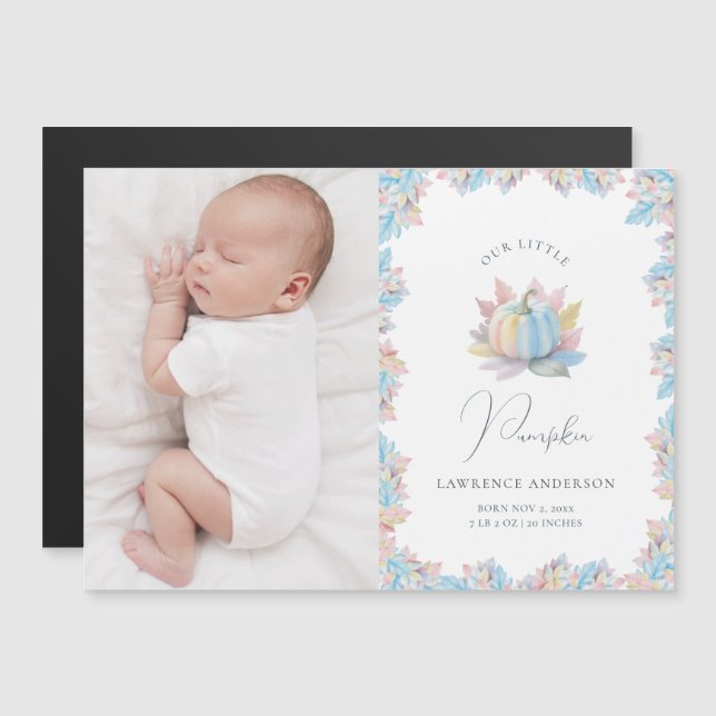 Our Little Pumpkin Baby Photo Birth Announcement (Anverso/Reverso)