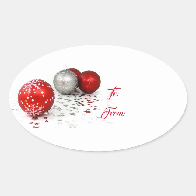 Oval Christmas Ornaments Gift Tag Pegatinas (Anverso)