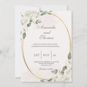 Oval en forma de novia floral blanca Invitación