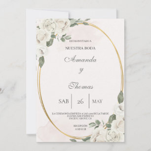 Oval en forma de novia floral blanca Invitación