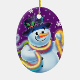 Oval navideña decoración de árbol Snowman & tinsel