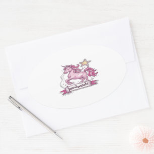 Oval Pegatinas Unicorn y la inscripción, Handmad