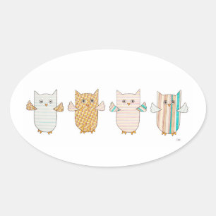 Ovalada 4 Pegatina de Oval Volador de Lechuzas Pastel