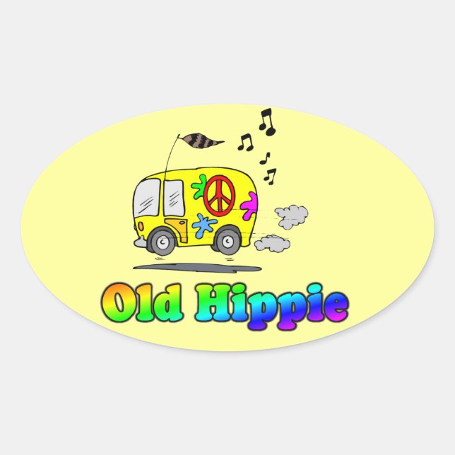 Ovalada Antiguo Pegatina de óvalo hippie (Anverso)