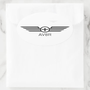 Ovalada AV8R Wings Pegatina de Óvalo negro con un solo mot