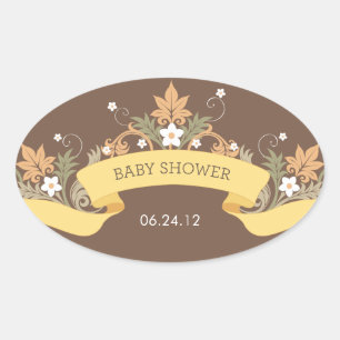 Ovalada Banner floral Pegatina Baby Shower amarillo