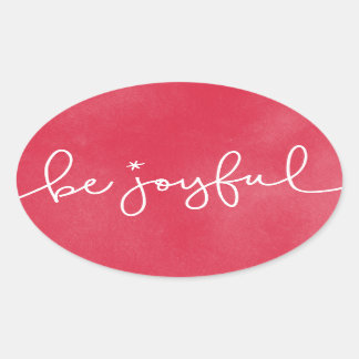 Ovalada Be Joyful Red Watercolor Round Pegatina
