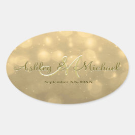 Ovalada Bokeh de oro | Boda Pegatina Monograma