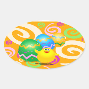 Ovalada Chick divertido de Pascua, pegatina