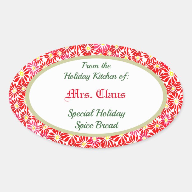 Ovalada Cocina de vacaciones de Poinsettia Baking Pegatina (Anverso)