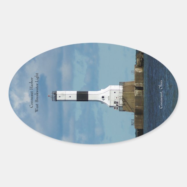 Ovalada Conneaut Harbour West Breakwater Light pegatina (Anverso)