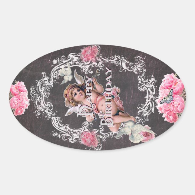 Ovalada Cumpleaños - Cartón negro - Pegatina (Anverso)