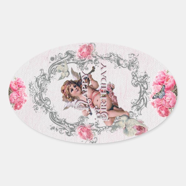 Ovalada Cumpleaños - Lino Blanco - Pegatina (Anverso)