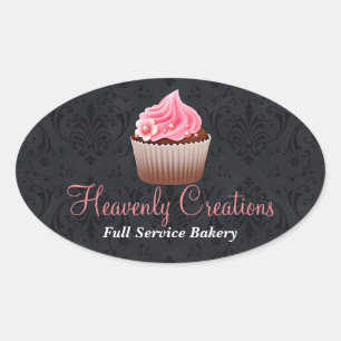 Ovalada Damasco negro y Pegatina de panadería de pasteles 