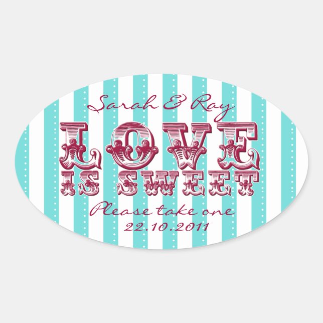 Ovalada El amor azul y blanco es dulce pegatina (Anverso)