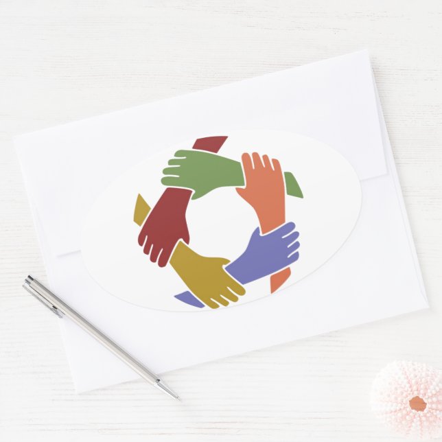 Ovalada El Pegatina de la mano colorida (Sobre)