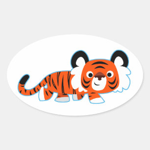 Ovalada El tigre Personalizado lindo en el Pegatina Prowl