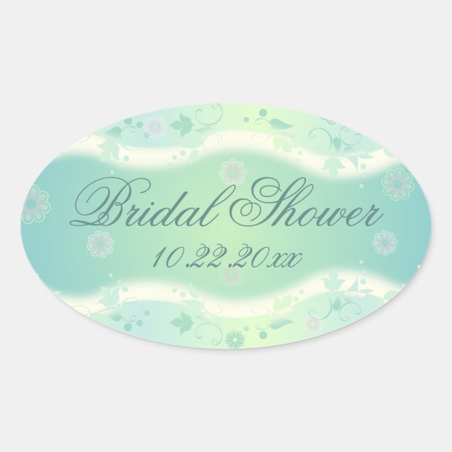 Ovalada Elegante Diseño Floral Oval Bridal Shower Pegatina (Anverso)