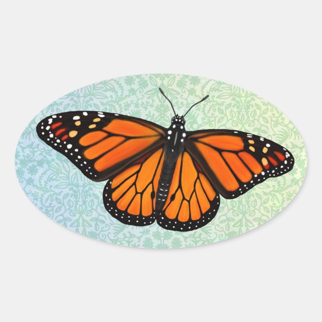 Ovalada Elegante Pegatina de mariposa monarca (Anverso)