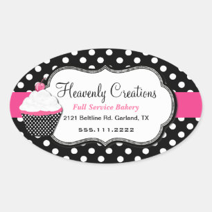 Ovalada Elegante Pegatina de Polka Dot y Cupakes Bakery