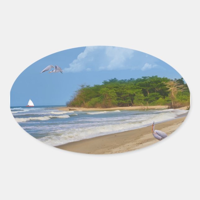 Ovalada En un Pegatina de playa (Anverso)