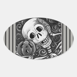 OVALADA ESCUCHE SU PUMPKIN, PEGATINA DE HALLOWEEN SKELETON