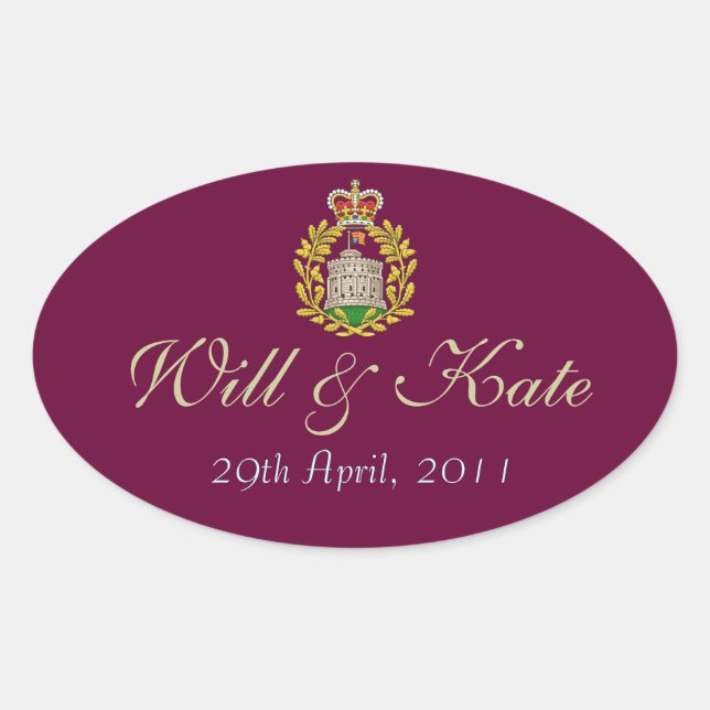 Ovalada Escudo de armas Real Will & Kate Pegatina (Borgoña (Anverso)