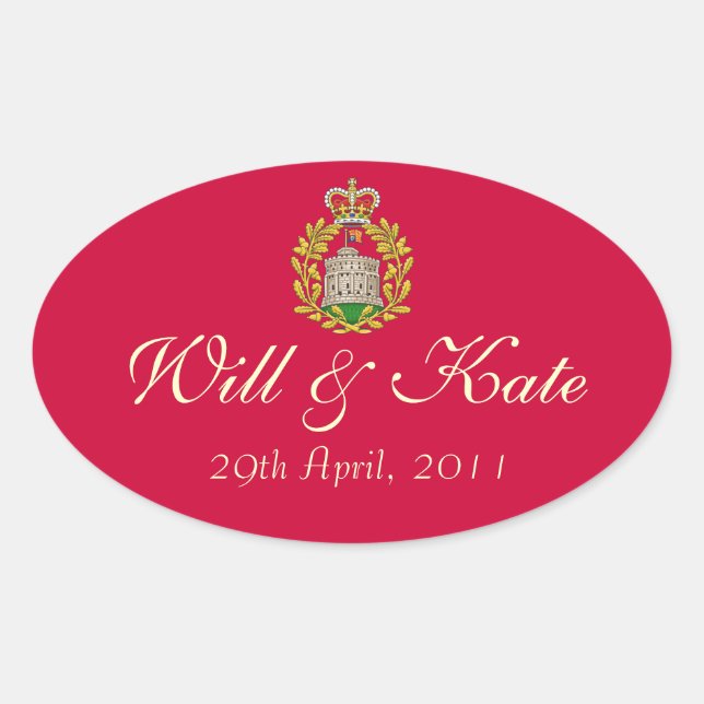 Ovalada Escudo de armas Real Will & Kate Pegatina (rojo) (Anverso)