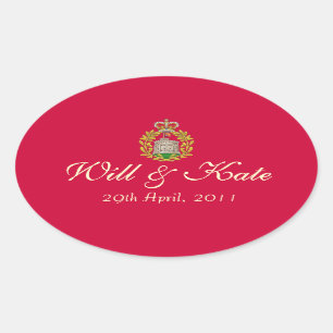 Ovalada Escudo de armas Real Will & Kate Pegatina (rojo)