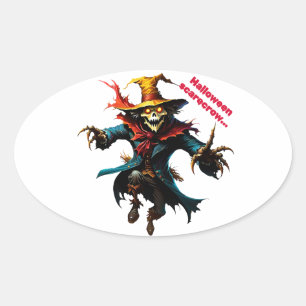 Ovalada espantapájaros de pegatina de halloween